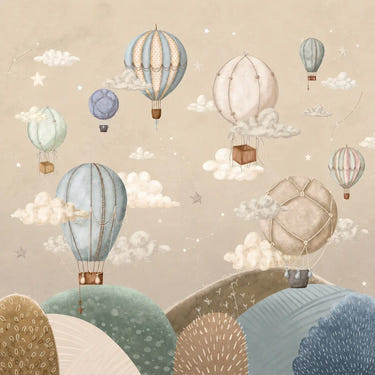 Dream Balloon Sky Wall Mural for Calm Nursery Rooms