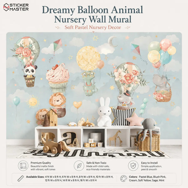 Dreamy Balloon Animal Nursery Wall Mural