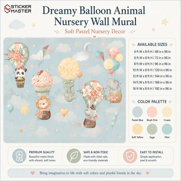 Dreamy Balloon Animal Nursery Wall Mural