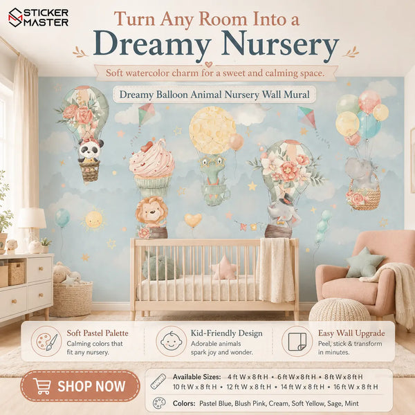 Dreamy Balloon Animal Nursery Wall Mural