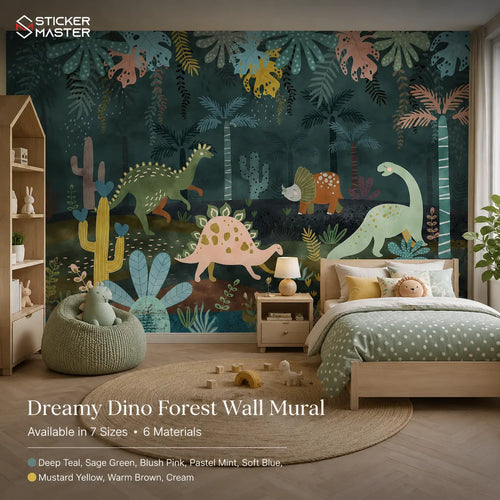 Dreamy Dino Forest Kids Wall Mural | Dinosaur Nursery Wallpaper