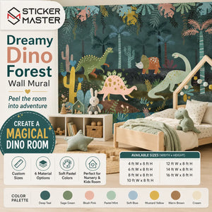 Dreamy Dino Forest Kids Wall Mural | Dinosaur Nursery Wallpaper