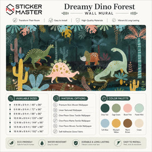 Dreamy Dino Forest Kids Wall Mural | Dinosaur Nursery Wallpaper