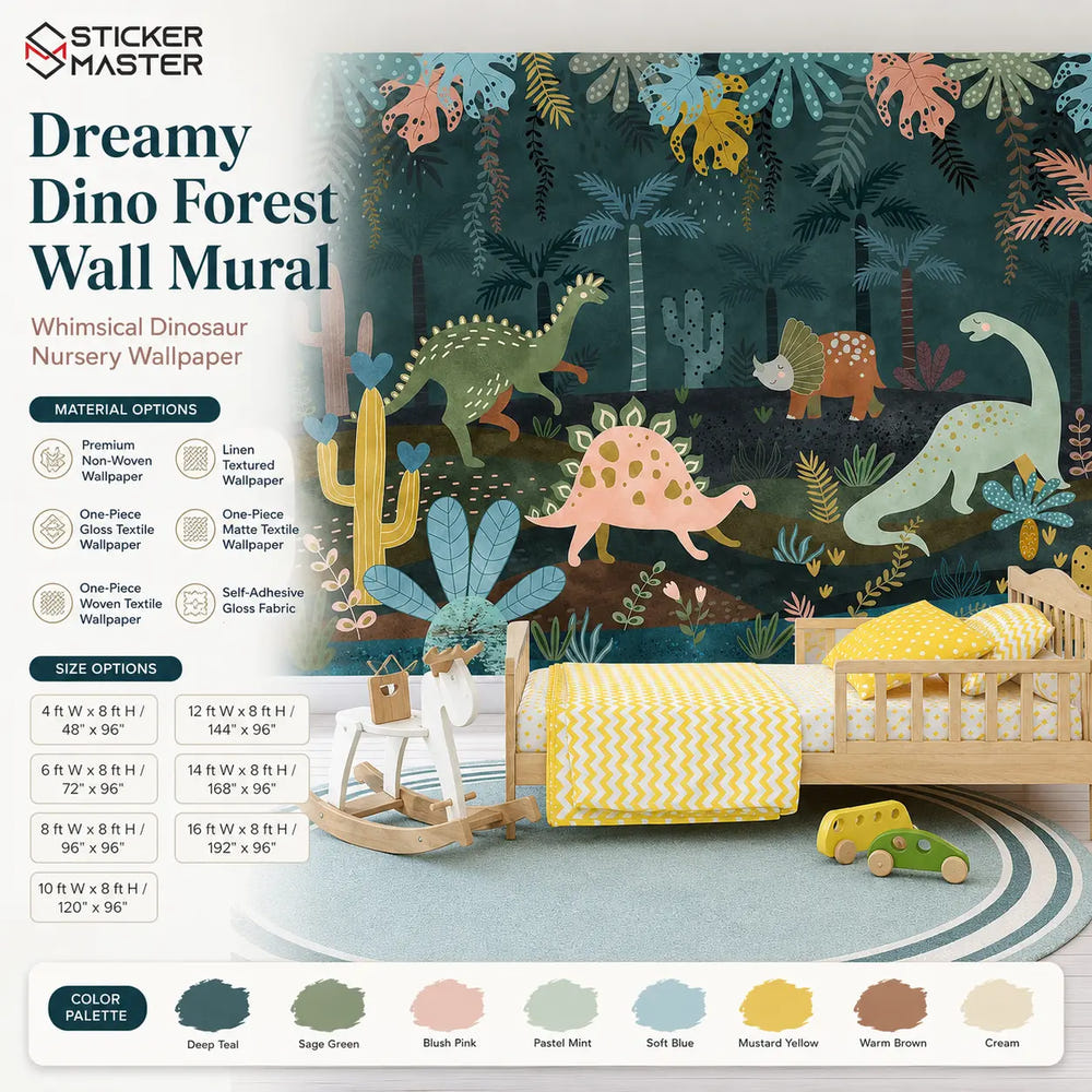 Dreamy Dino Forest Kids Wall Mural | Dinosaur Nursery Wallpaper