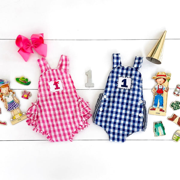 Navy Blue Smocked First Birthday Sunsuit