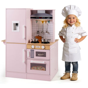 Dual-Sided Kids Play Kitchen with Water Dispenser and Range Hood for 3+ Years Old