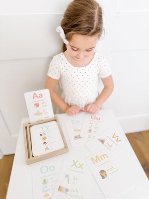 Colorful Letter Sounds Phonics Flashcards for babies, promoting early learning and fun playtime.