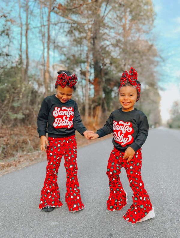 Red and green leopard bell jeans