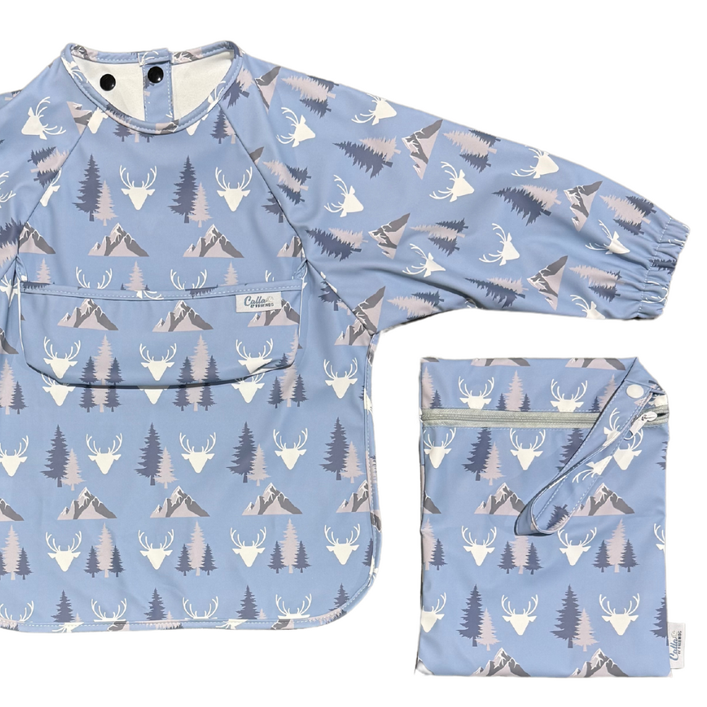 Grayson Long Sleeve Bib featuring a mountain design, perfect for keeping babies clean during mealtime.