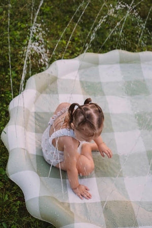 BROOKLYN NEUTRAL Green Gingham Splash Pad with Hose Attachment