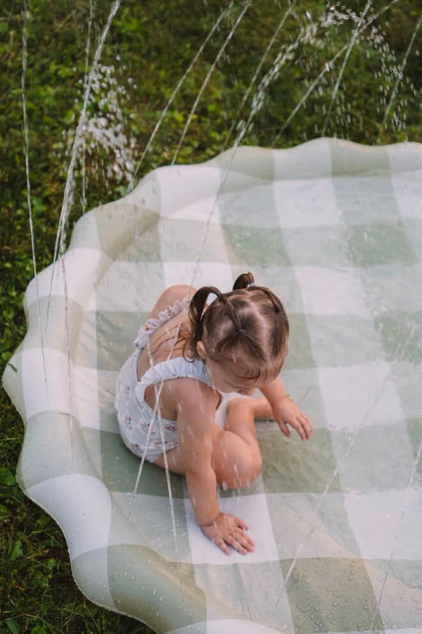BROOKLYN NEUTRAL Green Gingham Splash Pad with Hose Attachment
