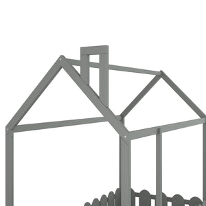 {Slats are not included}Twin Size Wood Bed House Bed Frame with Fence for Kids Teens Girls Boys {Gray}