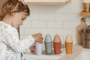Colorful silicone ice cream cones for babies, perfect bath toys for fun and imaginative playtime.