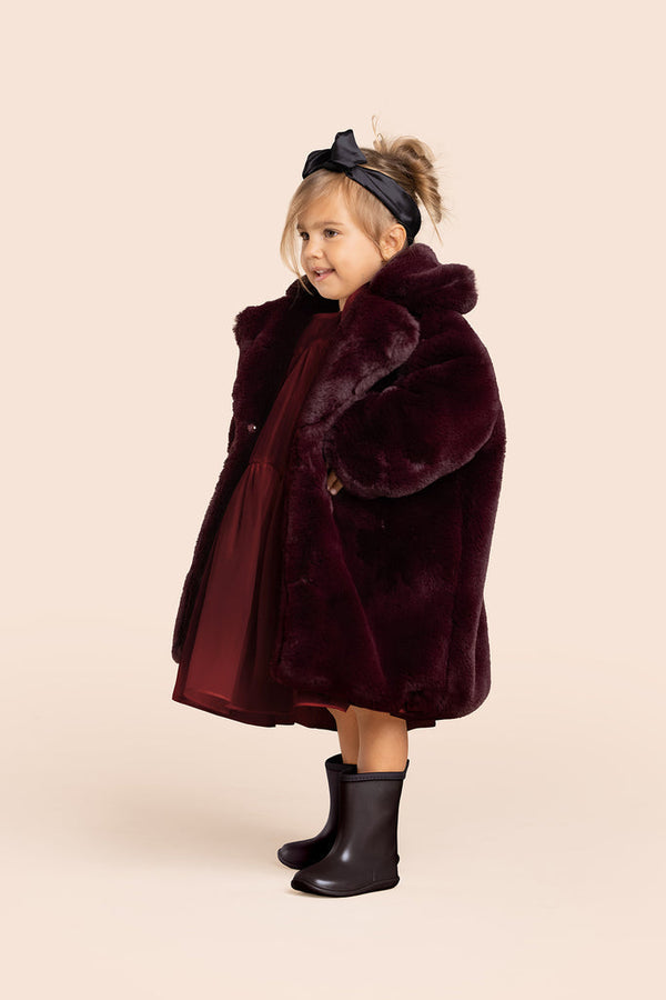 Kids Faux Fur Coat - Maroon