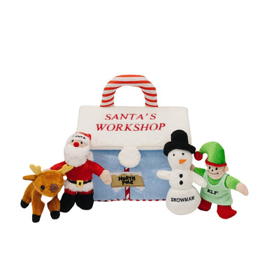 My First Christmas Santa's Workshop Playset with 4 sensory toys for babies, perfect for festive playtime fun.