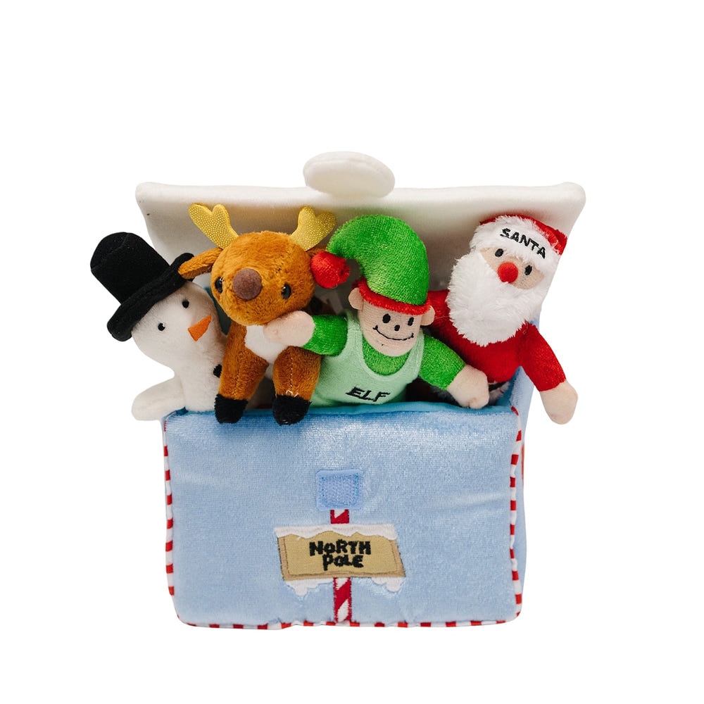 My First Christmas Santa's Workshop Playset with 4 sensory toys for babies, perfect for festive playtime fun.