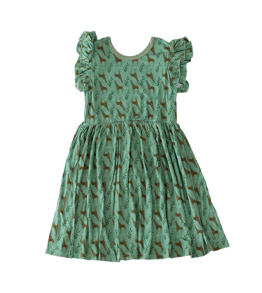 Flutter Sleeve Twirl Dress - Giraffes