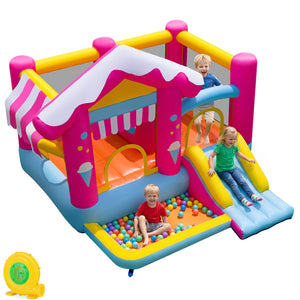 5-in-1 Inflatable Bounce House with Tunnel and 610W Blower for Kids Ages 3-12