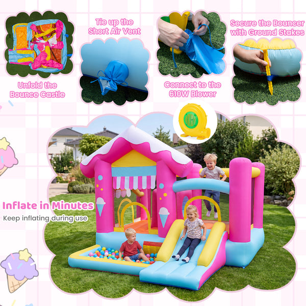5-in-1 Inflatable Bounce House with Tunnel and 610W Blower for Kids Ages 3-12