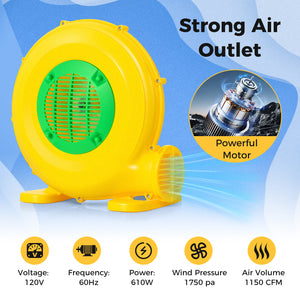 610W Bounce House Blower with Handle and Ground Stakes - Heavy