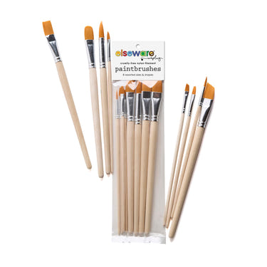 "8-piece nylon filament paintbrush set with assorted shapes for baby art projects."