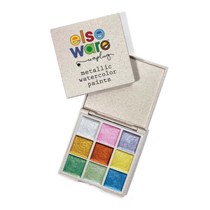 Metallic watercolors in a wheat straw palette, perfect for creative baby art projects.