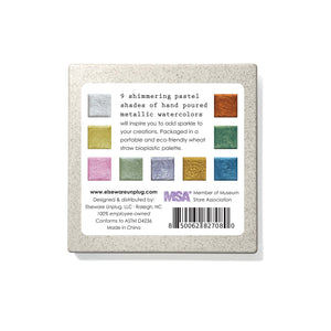 Metallic watercolors in a wheat straw palette, showcasing vibrant colors and eco-friendly design. Angle 4 view.