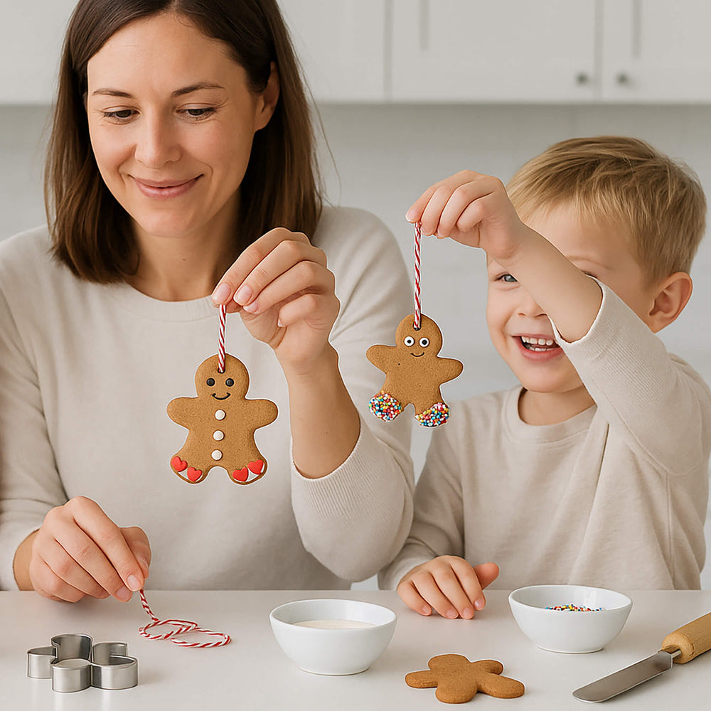 DIY Gingerbread Christmas Ornament Kit for festive holiday crafting fun. Perfect for kids and family activities!