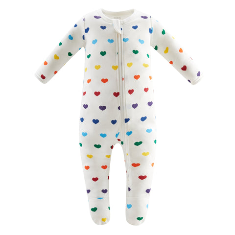 Little Martin's Drawer Zip Footed Pajamas Rainbow Hearts