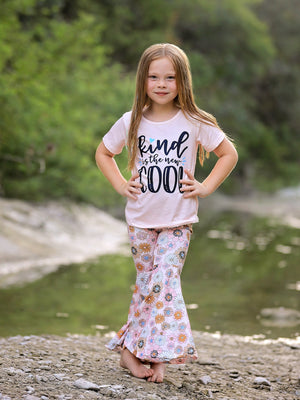 Girls Letter Print Top + Floral Pattern Pants