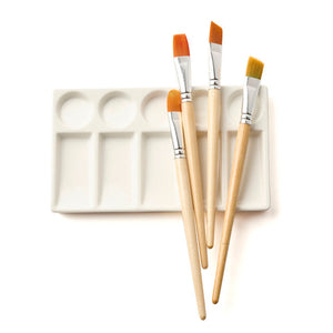 Durable porcelain palette for babies, easy to clean, perfect for painting and creative play. Angle 3 view.