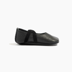 Ebony ballet slipper baby shoe from angle 3, featuring soft material and elegant design for little dancers.