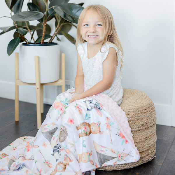 Baby & Toddler Minky Blanket - Woodland Tribe Pink