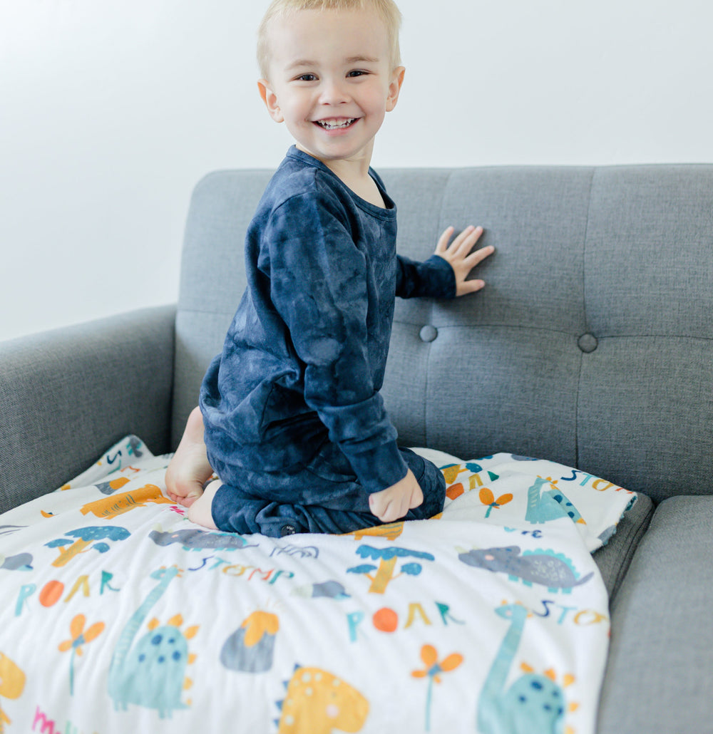 Baby & Toddler Minky Blanket - Dinoland Blue