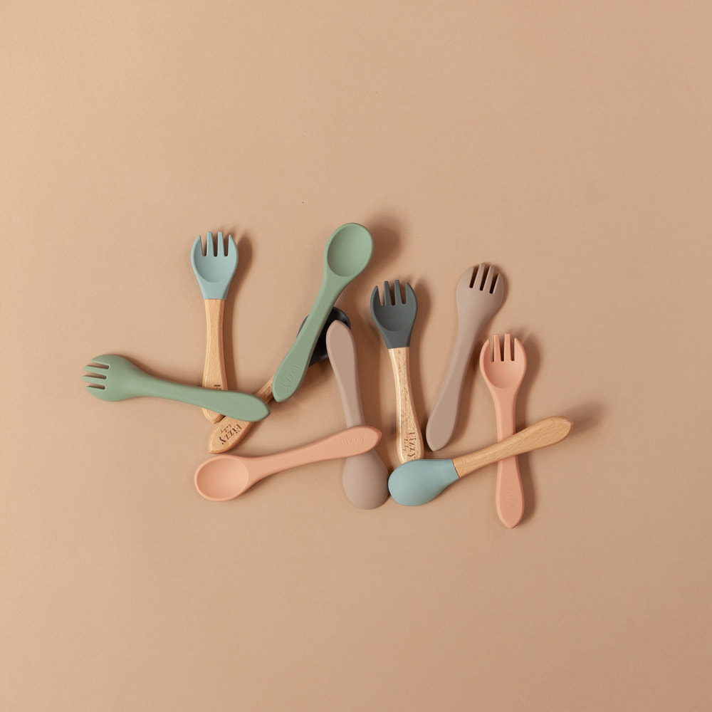 Bamboo Spoon and Fork Set (Taupe) - MOOGCO Baby