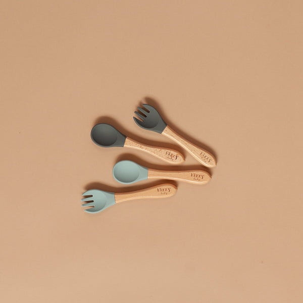 Bamboo Spoon and Fork Set (Dark Grey)