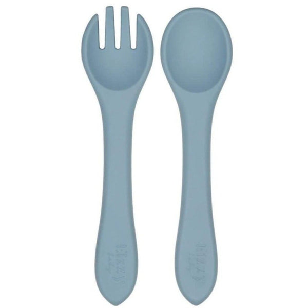 Silicone Spoon and Fork Set (Muted Blue) - MOOGCO Baby