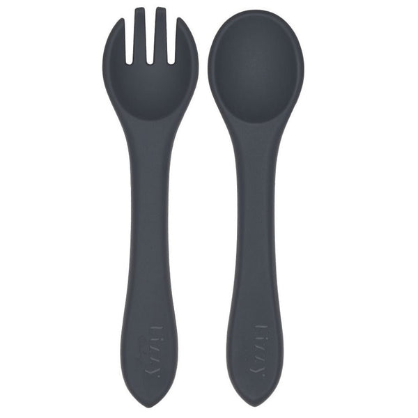 Silicone Spoon and Fork Set (Dark Gray) - MOOGCO Baby