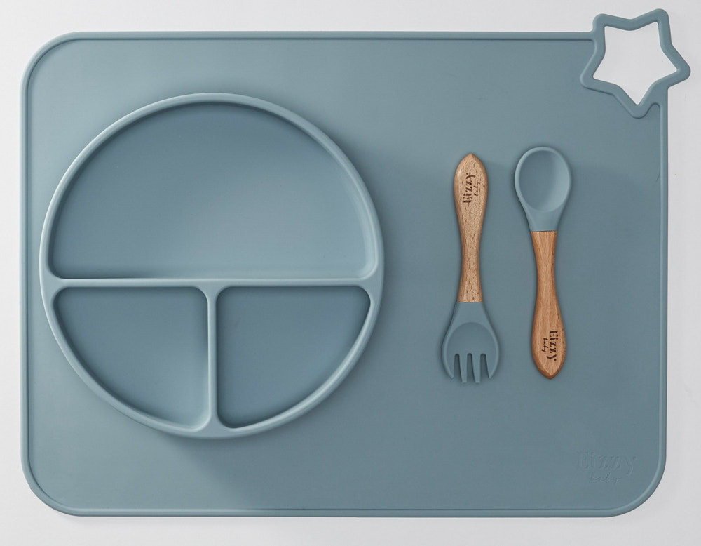 Bamboo Spoon and Fork Set (Muted Blue) - MOOGCO Baby