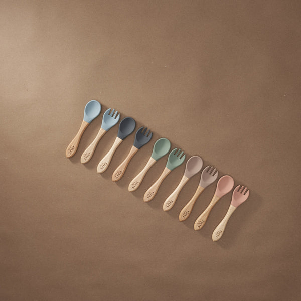 Bamboo Spoon and Fork Set (Taupe) - MOOGCO Baby