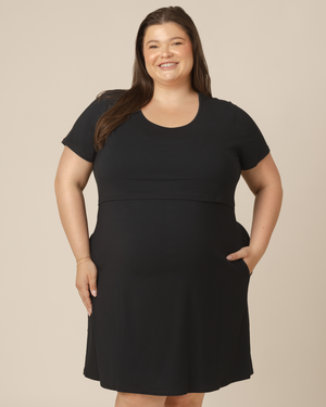 Eleanora Bamboo Maternity & Nursing Dress | Black - MOOGCO Baby