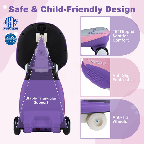 Electric Wiggle Car for Kids Age 3+ Years Old with Flashing Wheels and Front Light