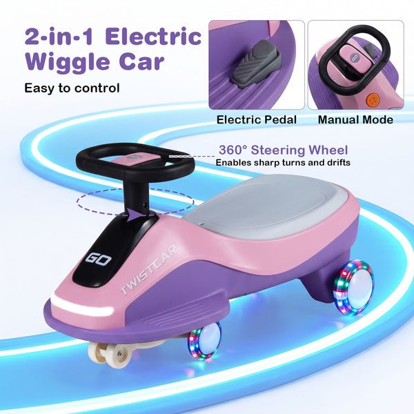 Electric Wiggle Car for Kids Age 3+ Years Old with Flashing Wheels and Front Light
