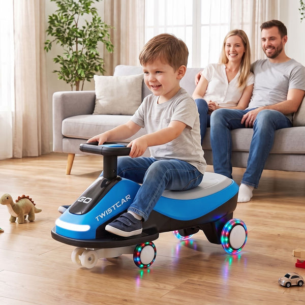 Electric Wiggle Car for Kids Age 3+ Years Old with Flashing Wheels and Front Light