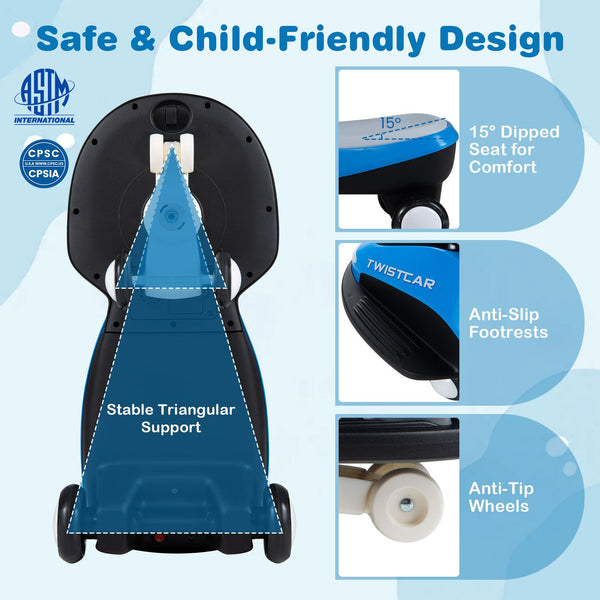 Electric Wiggle Car for Kids Age 3+ Years Old with Flashing Wheels and Front Light