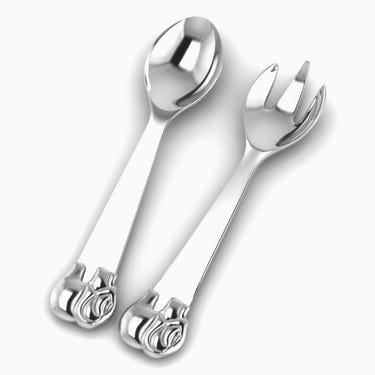 Sterling Silver Elephant Baby Feeding Spoon & Fork Set by Krysaliis