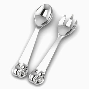 Sterling Silver Elephant Baby Feeding Spoon & Fork Set by Krysaliis