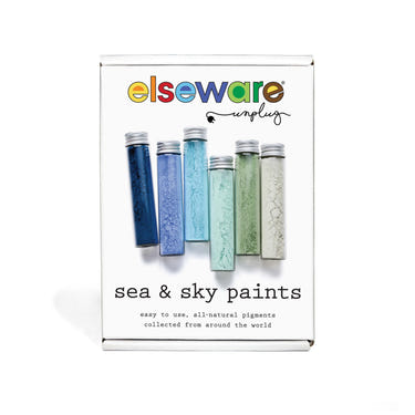 Non-toxic Sea & Sky Paint Set with earth pigments in vials, perfect for safe baby art projects.