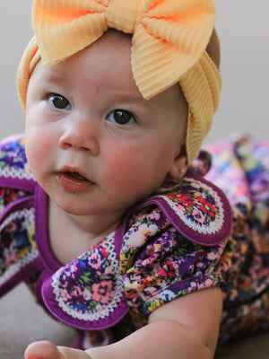 Purple Floral Bow Petals Collar Girls Romper