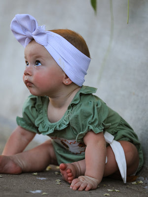 Fall Thanksgiving Chicken Smock Embroidered Green  Baby Girl Romper